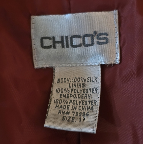 Chico’s 100% Silk Embroidered Blazer Jacket Multicolor Boho Luxe Size 1 - Picture 2 of 6